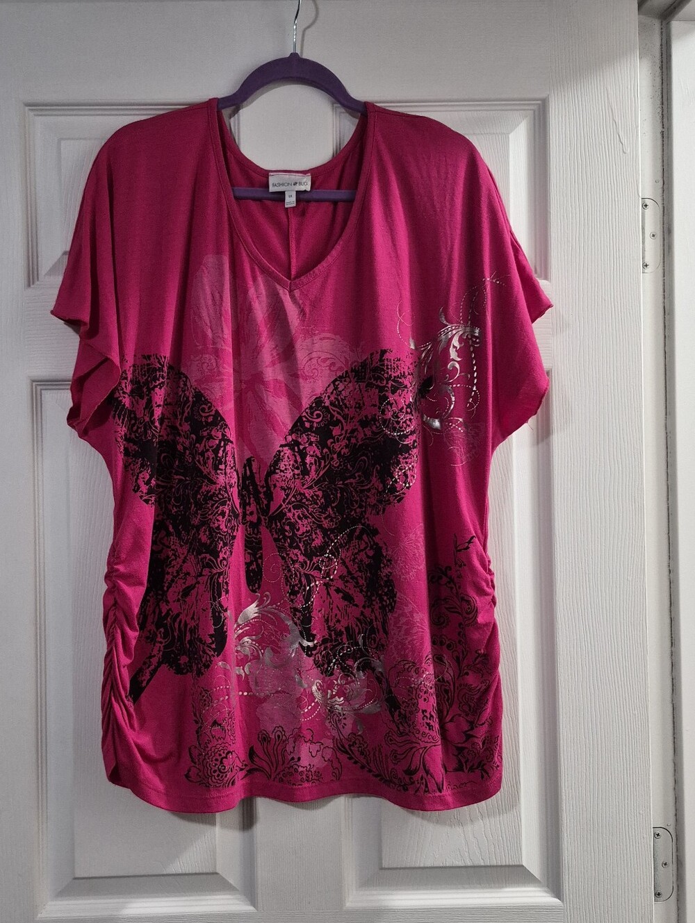 Fashion Bug Fuchsia Butterfly Print Tunic